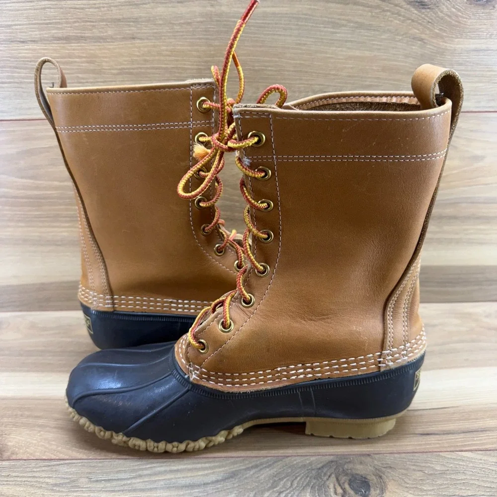 L.L. Bean Brown Leather and Black Rubber Winter Rain Boots